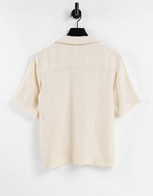 Co-ords & Other Stories co-ord super soft short cupro sleeve shirt in beige 