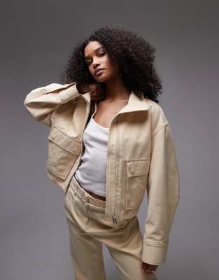 & Other Stories & Other Stories co-ord tailored relaxed fit short bomber jacket in buttermilk yellow