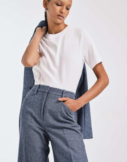 & Other Stories co-ord  tailored wool blend wide leg trousers in dusty blue, 4 of 5