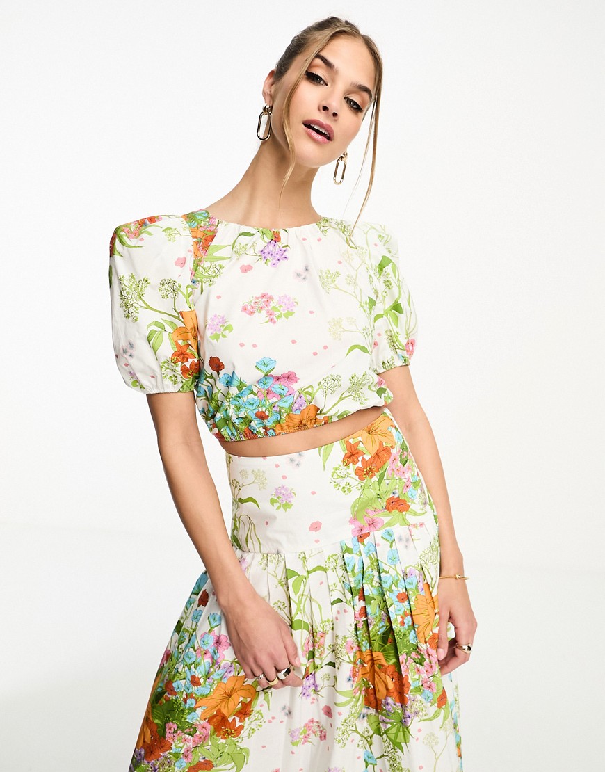 & Other Stories co-ord volume sleeve blouse in tropical floral-Multi