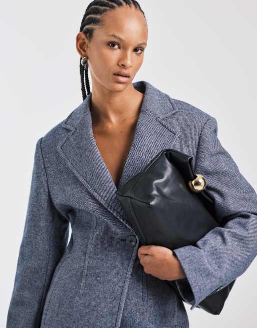& Other Stories co-ord wool blend blazer with asymmetric cinch waist in dusty blue, 2 of 4