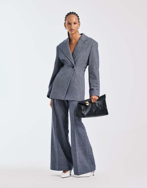 & Other Stories co-ord wool blend blazer with asymmetric cinch waist in dusty blue, 3 of 4