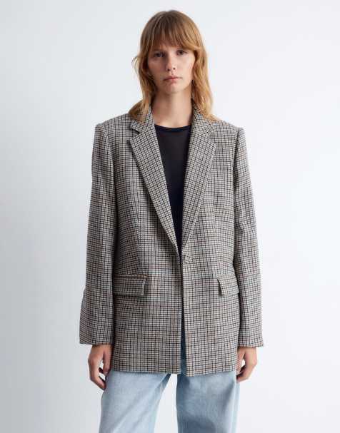 & Other Stories co-ord wool blend single breasted blazer  in dark beige check