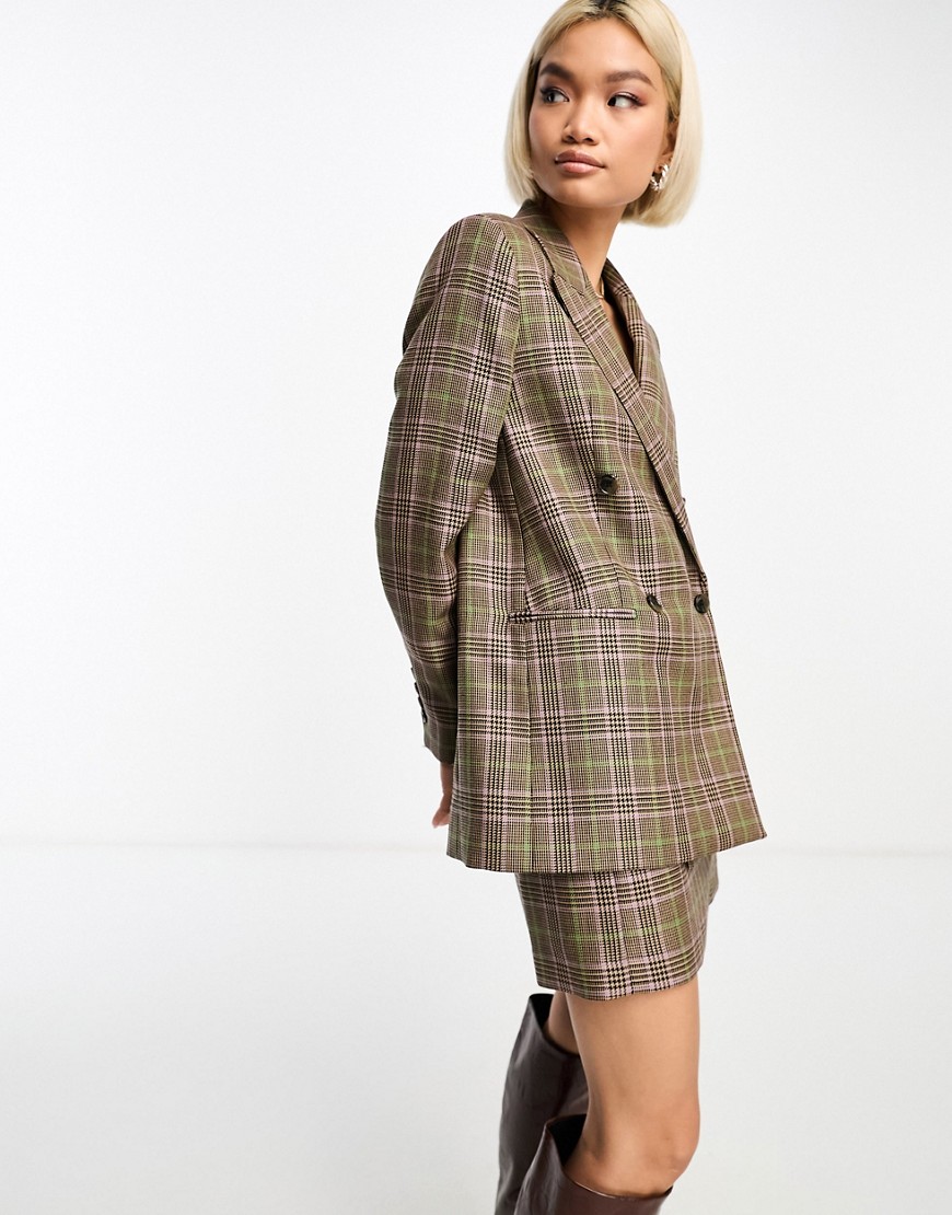 & Other Stories co-ord wool double breasted blazer in check-Multi