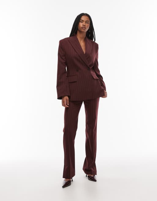 & Other Stories co-ord wool double breasted blazer in wine pinstripes, 2 of 4