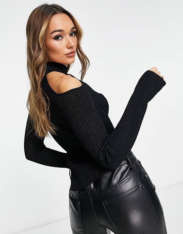 & Other Stories - cold shoulder knitted top in black glitter