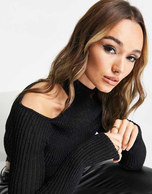 Cold shoulder outlet turtleneck top