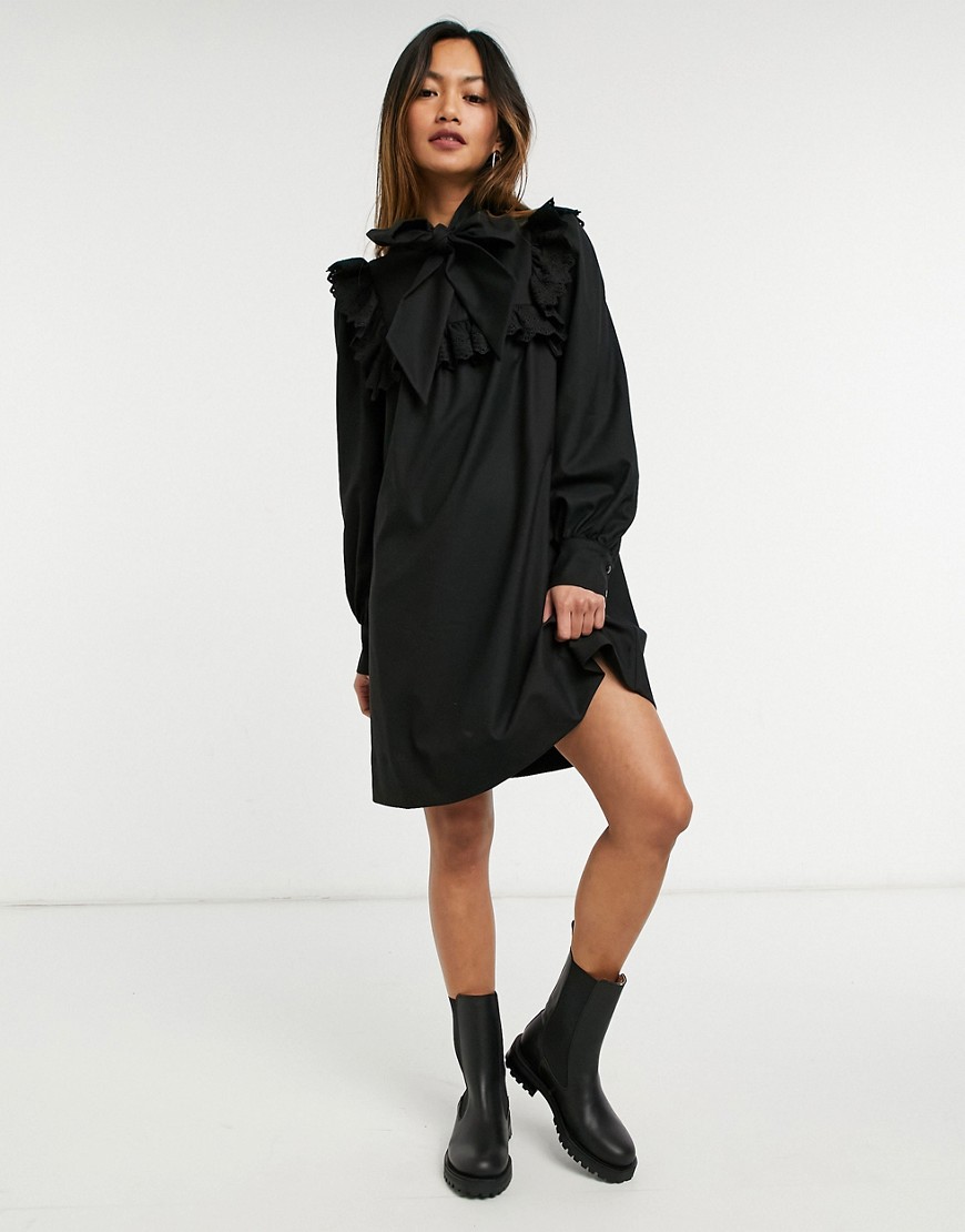 Other Stories &  Collar Detail Long Sleeve Mini Dress In Black