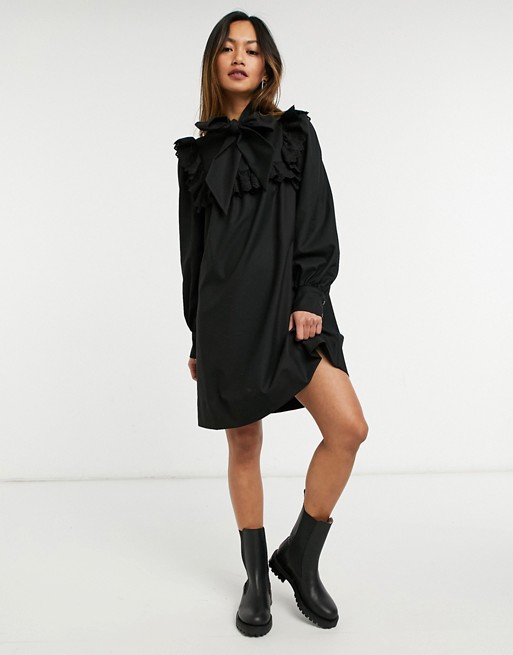 & Other Stories collar detail long sleeve mini dress in black