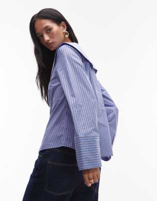 & Other Stories Collar Structured Blouse With Burgundy Stripes In Blue