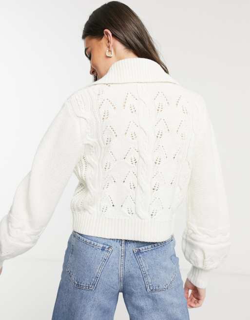  Other Stories Floral Embroidery Cable Knit Alpaca Cardigan in White