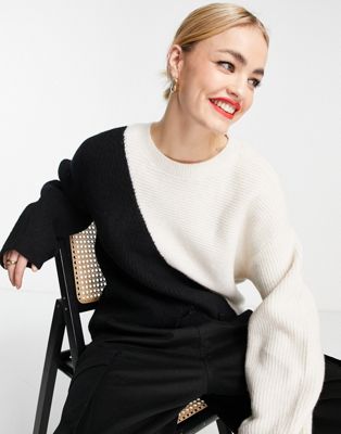 & Other Stories colour block knitted jumper in black and white