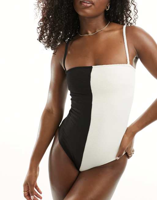 Other Stories colourblock swimsuit in black and white