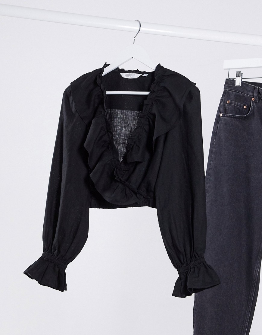 & Other Stories - Combi-set - Linnen blouse met lange mouwen en ruches in zwart