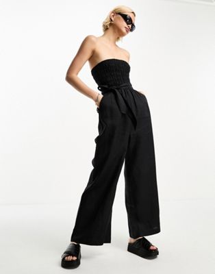 & Other Stories linen strapless jumpsuit in black - ASOS Price Checker