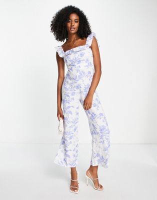 & Other Stories sleeveless jumpsuit with ruffle detail in delicate floral linen - ASOS Price Checker
