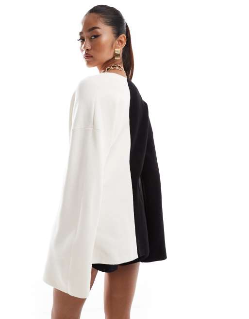 & Other Stories compact knit asymmetric front cardigan with flared sleeves in beige and black colour black, 4 of 4