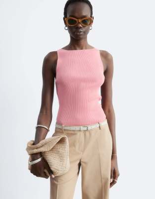 & Other Stories compact knit boat neck top in pink
