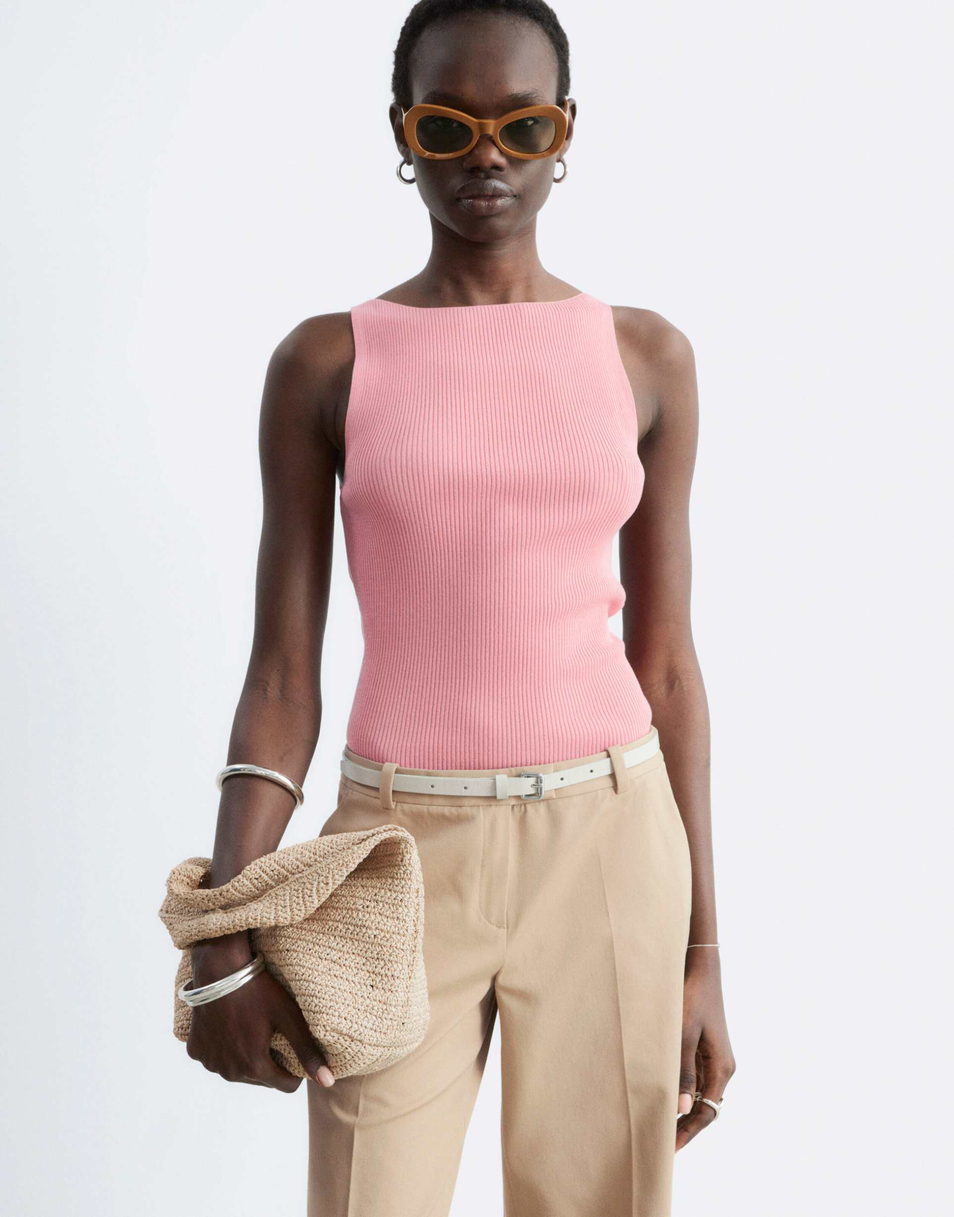 & other stories compact knit boat neck top in pink