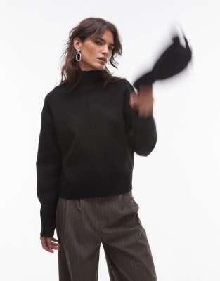 & Other Stories compact knit high neck sweater with sculpted sleeves in black