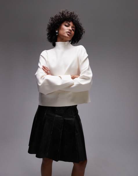 & Other Stories compact knit high neck sweater with sculpted sleeves in off white  - view 1