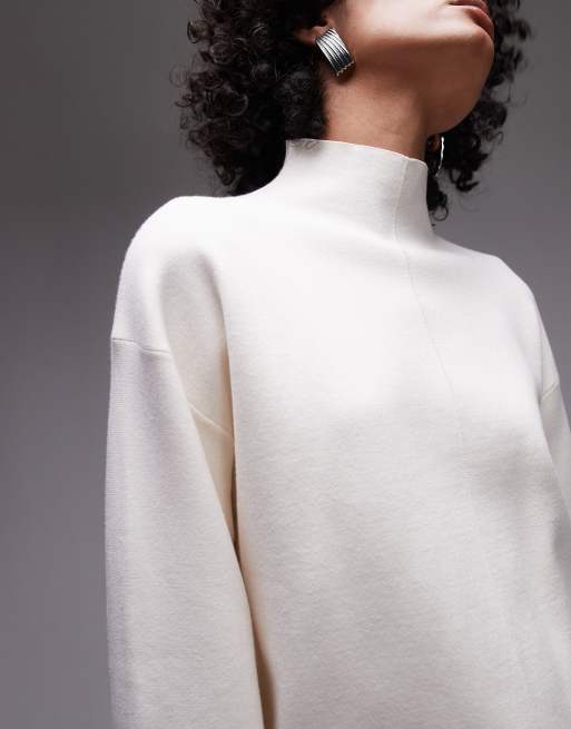 & Other Stories compact knit high neck sweater with sculpted sleeves in off white , 4 of 4