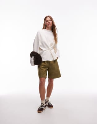 & Other Stories Compact Knit Sweater With Asymmetric Gathered Faux Pearl Detail In White
