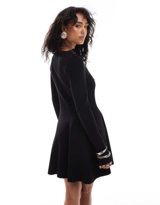 & Other Stories contoured rib knit mini dress with flared hem in black, 2 of 3