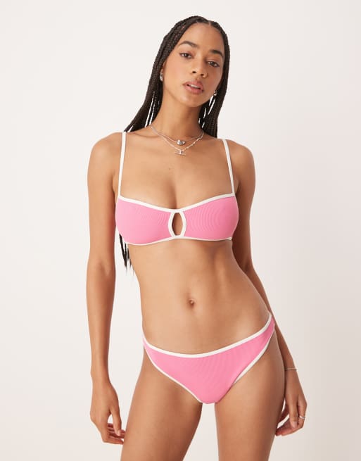 & Other Stories contrast bandeau bikini top in pink rib with removable padding and detachable straps