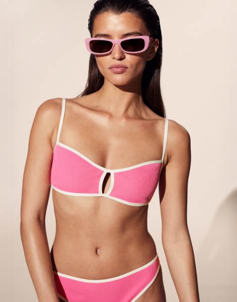 & Other Stories contrast bandeau bikini top in pink rib  - view 1