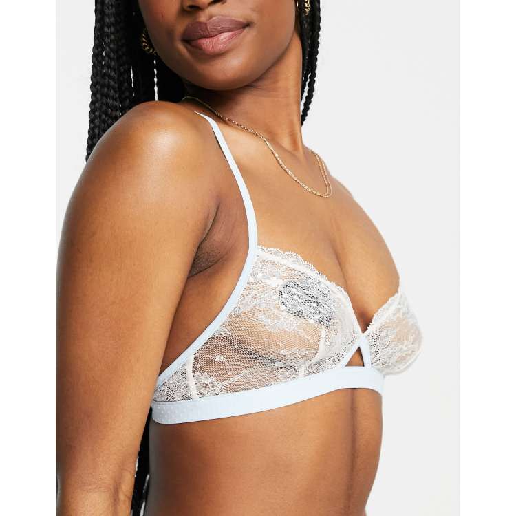 CONTRASTING LACE BRA - Light blue