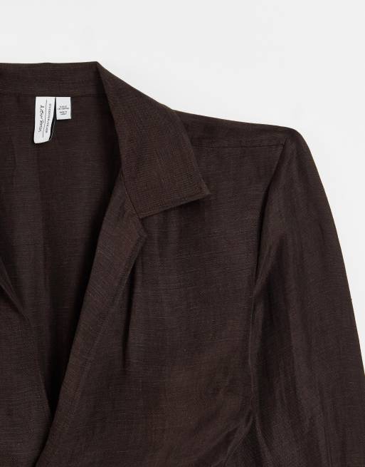 & Other Stories coordinating cupro linen shirt in brown, 3 of 4