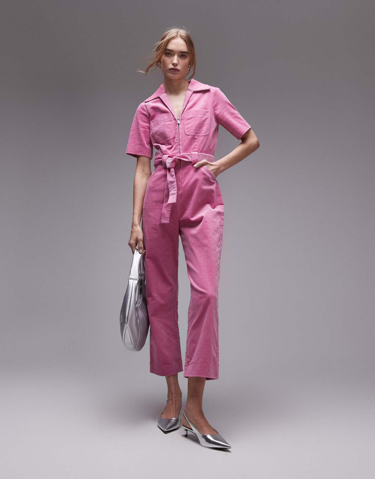 & Other Stories cord belted jumpsuit in light pink