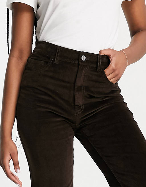 Women & Other Stories cord high waist flare trousers in dark brown 
