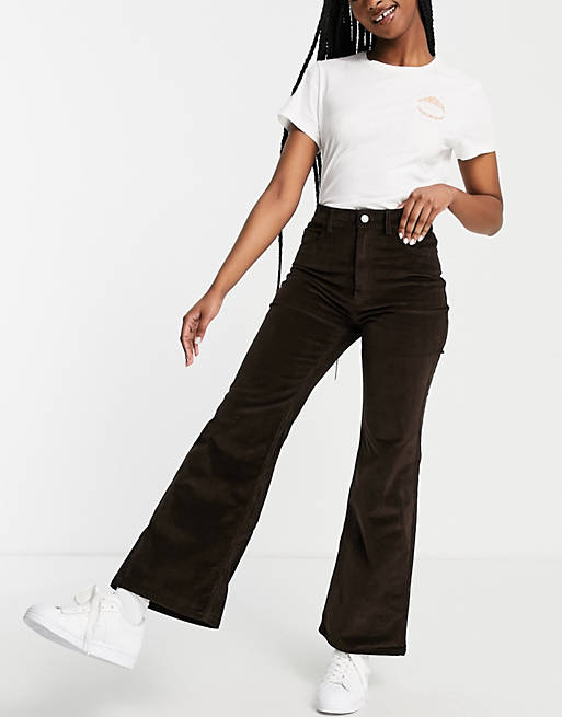 Women & Other Stories cord high waist flare trousers in dark brown 