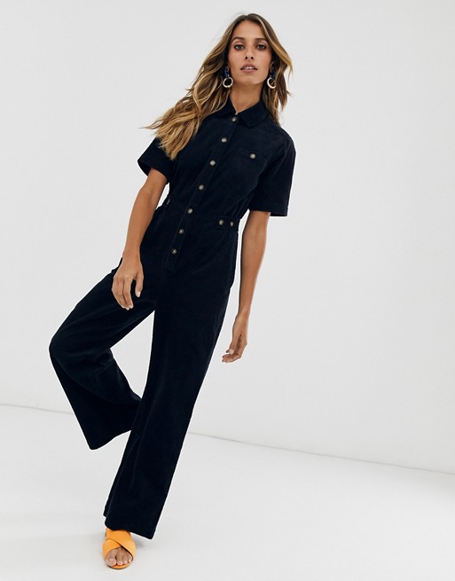 & Other Stories cord jumpsuit with button detail in navy | ASOS