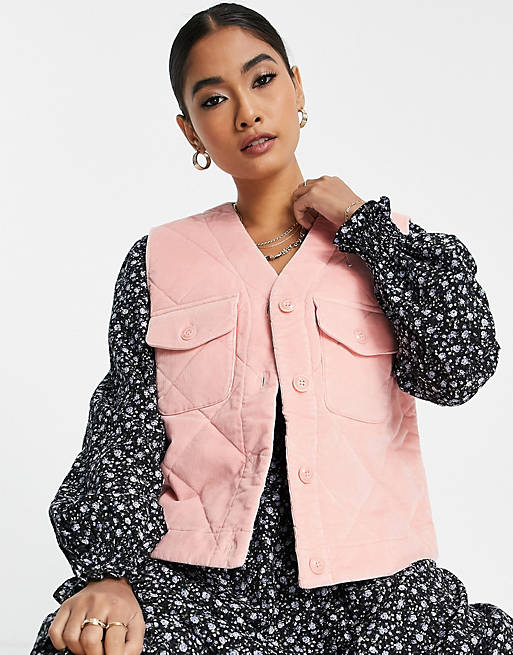 Women & Other Stories cord quilted vest in pink 