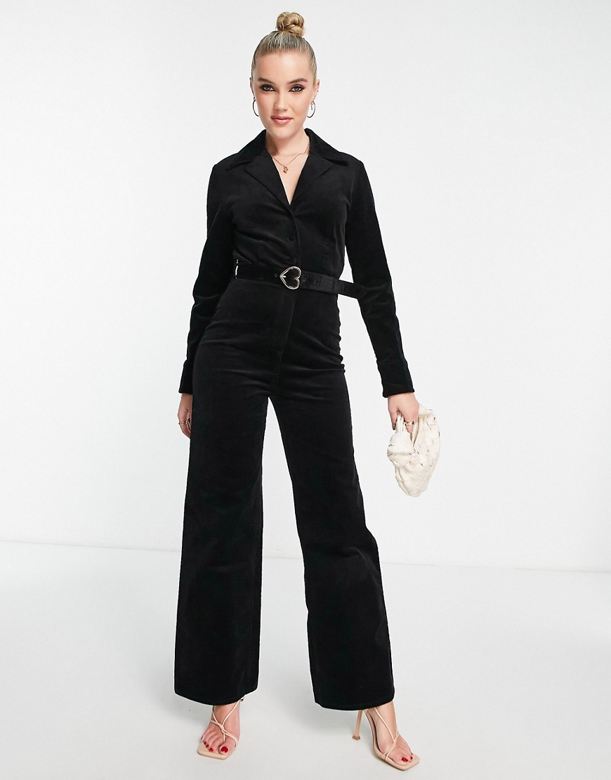 & Other Stories cord wide leg jumpsuit in black