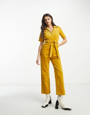 & Other Stories corduroy belted jumpsuit in mustard - ASOS Price Checker