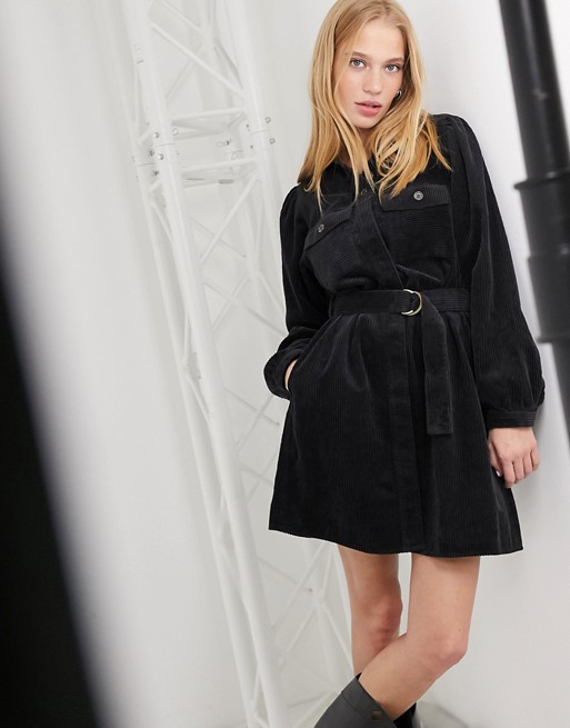 & Other Stories corduroy belted mini dress in black
