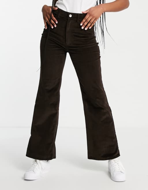 High-waist, flared trousers - Dark Brown