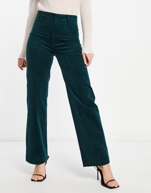 The Green Button Corduroy Wide Leg Pants & Reviews - Green - Bottoms