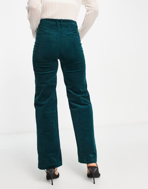 High waist ankle length corduroy trousers dark green - Deep forest green -  Monki