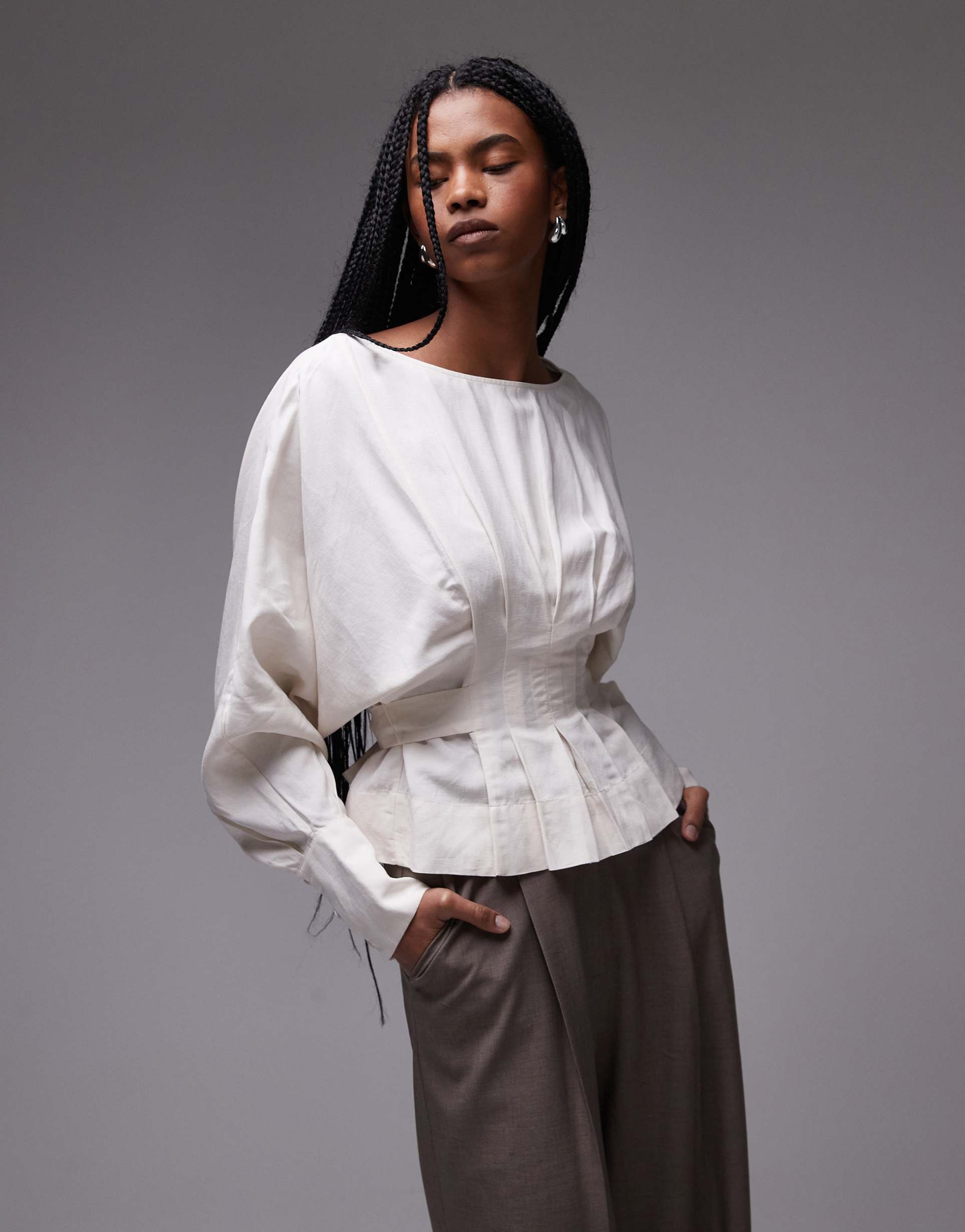 & other stories corset detail blouse with volume sleeves in white