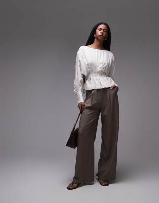 & Other Stories corset detail blouse with volume sleeves in white