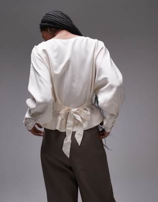 & Other Stories corset detail blouse with volume sleeves in white