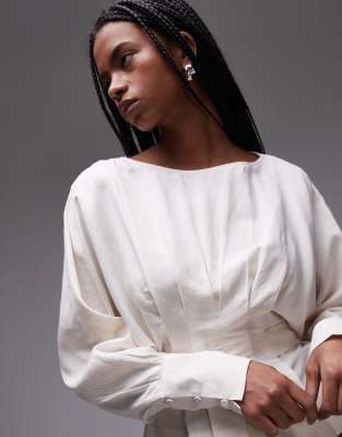 & Other Stories corset detail blouse with volume sleeves in white