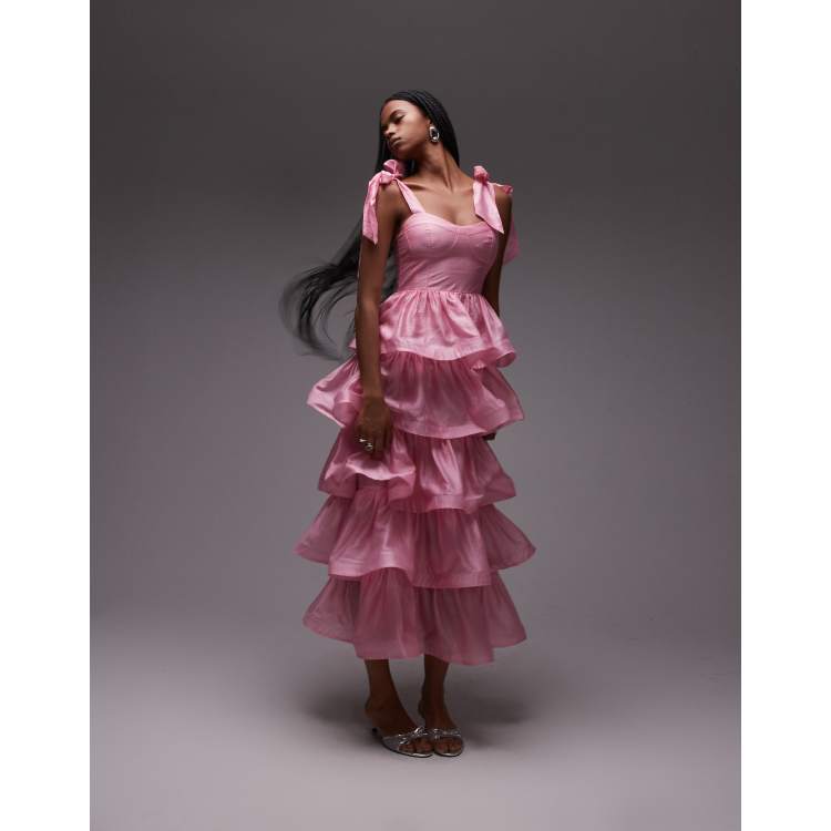 & Other Stories corset front tiered maxi dress in pink | ASOS