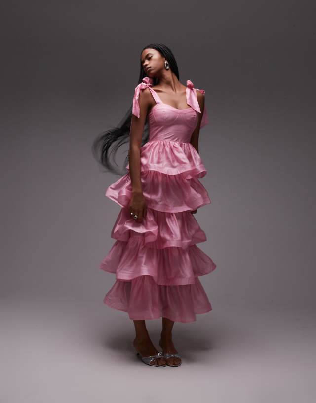 where can i buy a corset dress & Other Stories front tiered maxi in pink Its fitted corset construction Structure: Structured Color:Light blue floral Tiffany Pink Long Sleeve Formal dresses