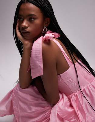 & Other Stories Corset Front Tiered Maxi Dress In Pink